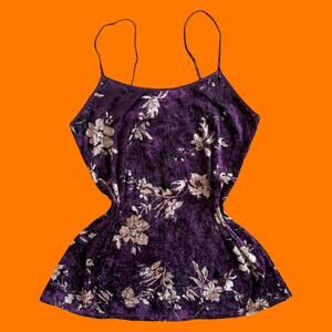 90's vintage purple floral crushed velvet lingerie slip dress nightie M/L